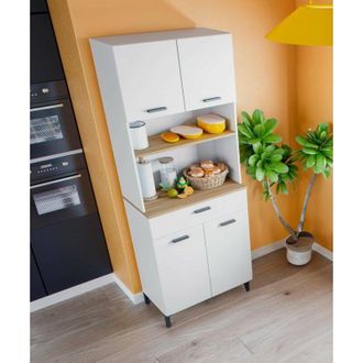 Dmora Credenza Artesian, Buffet da soggiorno, Madia da salotto, Dispensa da cucina, 72x40 h185 cm, Bianco e Rovere - Dmora
