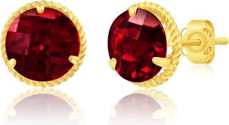 MAX + STONE 14k Yellow or White Gold 8mm Roped Halo Gemstone Round Stud Earrings