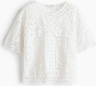 H&M Oversized Bluse im H&auml;kellook - Weiss