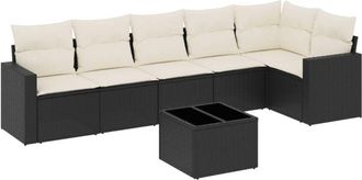 vidaXL Set De Comedor De Jard&iacute;n 7 Pzas Y Cojines Rat&aacute;n Sint&eacute;tico Negro Vidaxl