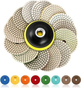 OEM Discos De Pulido De Diamante, 15 Unidades, 100 Mm (4 Pulgadas), Almohadillas Para Pulir Hormig&oacute;n, Granito Y M&aacute;rmol, 50-6000 Lb Para Pulidora