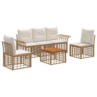vidaXL Conjunto De Sof&aacute;s De Exterior 6 Pcs Natural Y Crema Poli&eacute;ster Vidaxl