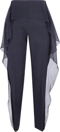 Lanvin Broek met ruches en ritssluiting aan de zijkant - Dames - Straight fit broeken - Zwart - S - Wol - Broeken