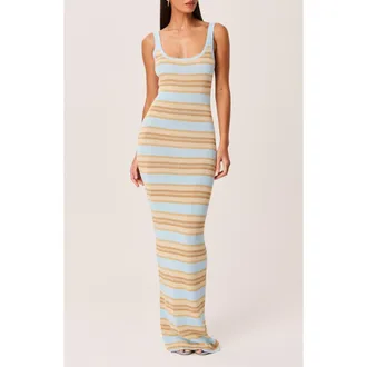 SNDYS Malina Shimmer Maxi Dress in Blue Stripe at Nordstrom, Size X-Large