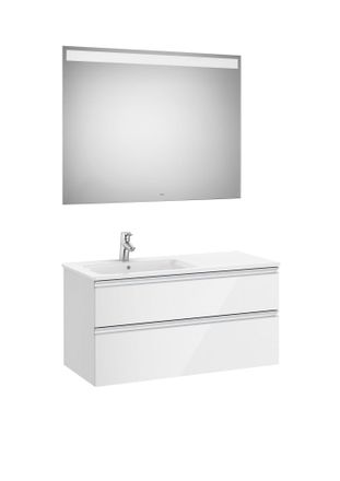 Roca Roca - Pack Mueble Base Blanco De 2 Cajones + Lavabo Izquierda + Espejo Led The Gap