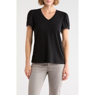 Caslon Scallop Trim T-Shirt in Black at Nordstrom Rack, Size X-Large