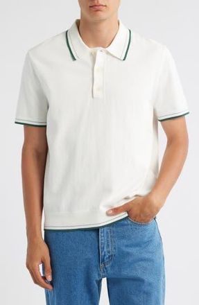 Wax London Turin Tipped Cotton Polo in Ecru /Green at Nordstrom Rack, Size X-Large