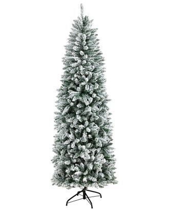 Nearly Natural 7Ft. Slim Flocked Montreal Fir Artificial Christmas Tree