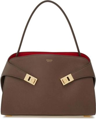 Ferragamo Handtas van generfd leer met Gancini-sluiting - Dames - Handtassen - Bruin - ONE Size - Leer - Tassen