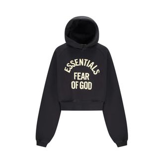 Fear of God Campus 90s Cropped Raglan Hoodie - Dames - Hoodies - Zwart - M - Katoen - Hoodies & sweatvesten