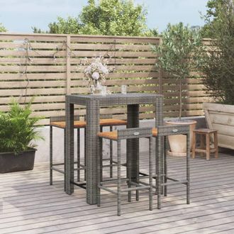 vidaXL Mesa Bar Y Taburetes Jard&iacute;n 5 Pzas Madera Acacia Rat&aacute;n Pe Gris Vidaxl