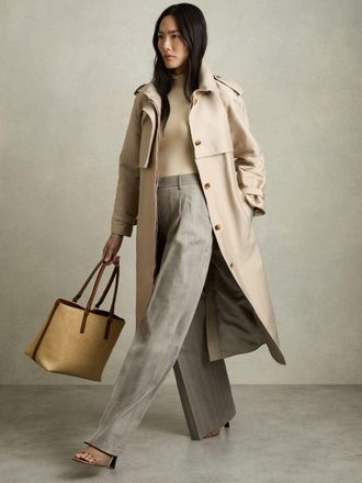 Reiss Grey Wool-blend Wide-leg Pinstripe Trousers, 16R