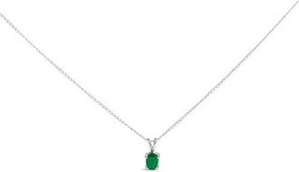 House of Brilliance 14K Gold 6x4MM Oval Shaped Gemstone Solitaire Pendant Necklace in Green Emerald | White at Nordstrom
