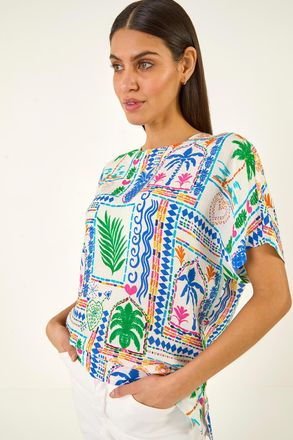Roman Palm Patchwork Print Tunic Top