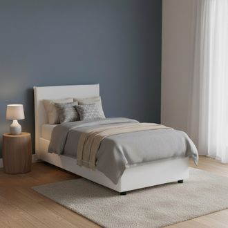 Dmora Cama Individual Dbaiocc, Cama Contenedor Con Tapizado En Ecopiel, 100% Made In Italy, Apertura Frontal, Con Colch&oacute;n Cm 90x190 Incluido, Blanco - Dmora
