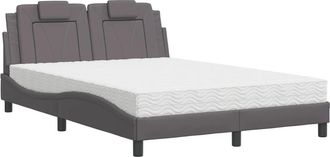 vidaXL Cama Con Colch&oacute;n Cuero Sint&eacute;tico Gris 140x190 Cm Vidaxl