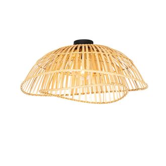 QAZQA Qazqa Oriental Plaf&oacute;n Oriental Negro Con Bamb&uacute; Natural 62 Cm - Pua Bamb&uacute; /acero Redonda Adecuado Para Led Max. 1 X 40 Watt