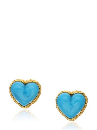 Chanel Gold Metal, Blue Gripoix Heart Earrings, 1993 - Oro