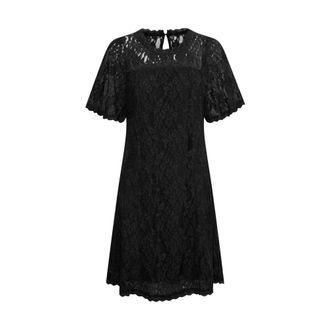 Cream Zwarte Kanten Jurk met Korte Mouwen - Dames - Korte kleedjes - Zwart - XL - Katoen - Kleedjes