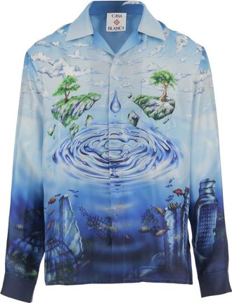 Casablanca Zijden overhemd met grafische print - Heren - Casual Overhemden - Blauw - S - Overhemden