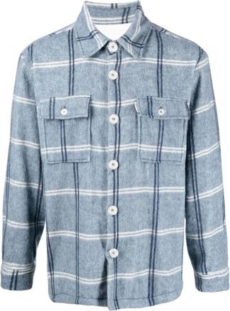 Family Fir$t Milano Giacca Lana - Heren - Casual Overhemden - Blauw - S - Wol - Overhemden