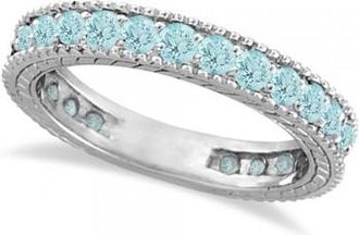 Allurez Aquamarine Eternity Ring Anniversary Band 14k White Gold (1.16ct)