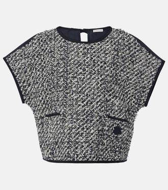 Moncler Cotton-blend tweed satin top