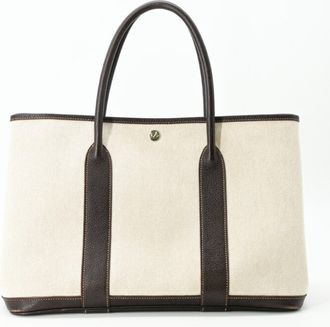 Herm&egrave;s Leather Canvas Handbag Tote Bag (Pre-Owned)