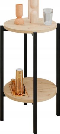 OEM Mesita Auxiliar Redonda Tipo Loft Con Estante, 35x35x62 Cm, Metal Negro