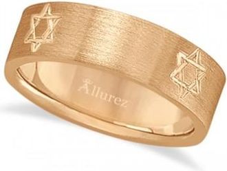 Allurez Jewish Star of David Mens Carved Wedding Ring Band 18k Rose Gold (7mm)