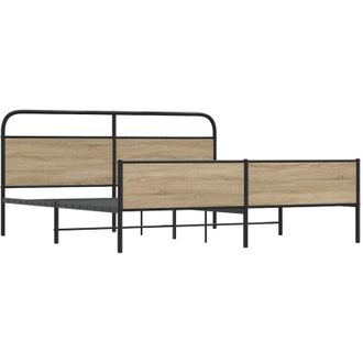 vidaXL Metal Bed Frame without Mattress Smoked Oak 150x200 cm King Size Vidaxl
