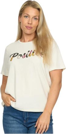 2-Biz Geborduurde Positieve Overshirt T-shirt - Dames - T-shirts - Wit - XL - Tops