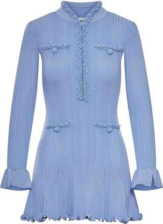 Self Portrait Mini Knitted Dress With Blue Pearl Trim