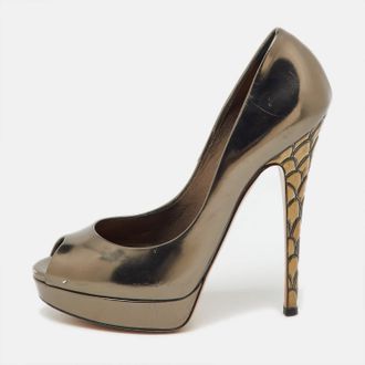 Casadei Dark Grey Leather Barbarella Platform Peep Toe Pumps