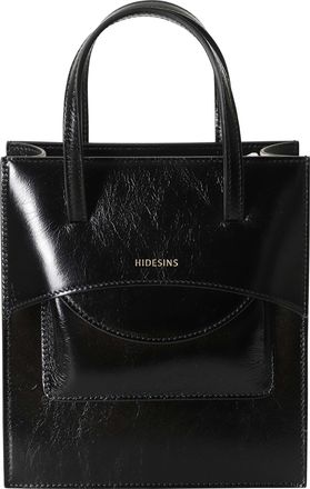 Hidesins Black Rectangular Pocket Gold Logo Leather Shoulder Bag