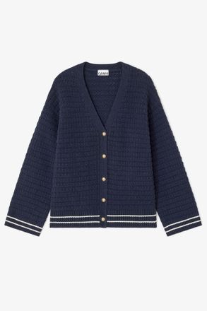Ganni Navy Dark Blue Wool Cardigan - Size XXS
