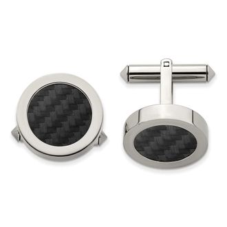 Diamond2Deal Chsisel Titanium Polished with Black Carbon Fiber Inlay Cuff Links