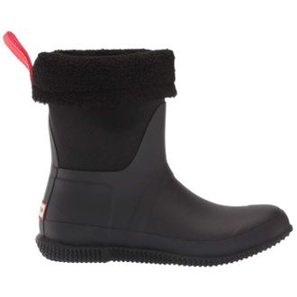 Hunter Original Roll Top Sherpa Textile Rubber Womens Ankle Boots - Black - Size:UK 8