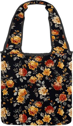 Generic Vintage Floral Reversible Canvas Shoulder Tote - Double-Sided Print, 12oz Cotton, 27cm Drop, Fold-Flat Bag for Travel, Shopping, Street Outings