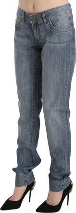 Just Cavalli Womens Blue Washed Cotton Low Waist Slim Fit Denim Pants
