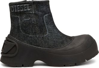 Diesel D-Donald - Denim ankle boots with wraparound rubber sole - Boots - Man - Black