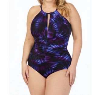Magic Suit By Miraclesuit Plus Size Katrina Keyhole High Neck One Piece Swimsuit In Purple