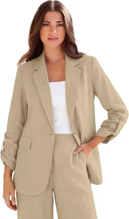 Roaman's Linen Blazer in Sandy Beige at Nordstrom, Size 28