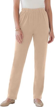 Roaman's Plus Size Soft Knit Relaxed Pull-On Straight Leg Pant in New Khaki at Nordstrom, Size Small Short