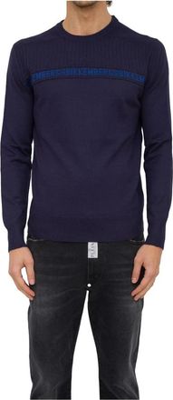 Dirk Bikkembergs Blauw Shirt Stijlvol Casual Mode - Heren - Ronde hals truien - Blauw - S - Wol - Truien & Vesten