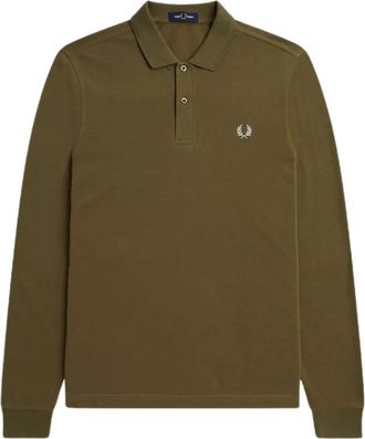Fred Perry Uniform Groen Lange Mouw Effen Poloshirt