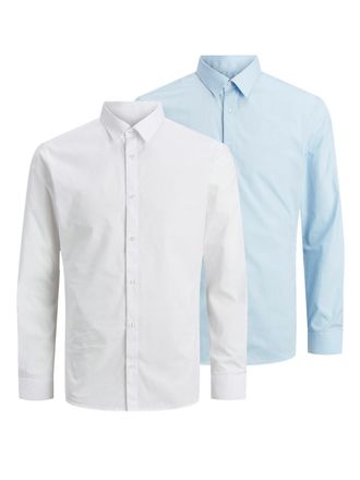 Jack & Jones Langarmhemd JACK & JONES JJJOE SHIRT LS 2 PACK MP, Herren, Gr. XXL, N-Gr, weiss (cashmere blau pack:, wei&szlig;), Web, Obermaterial: 65% Polyester, 35% Bau