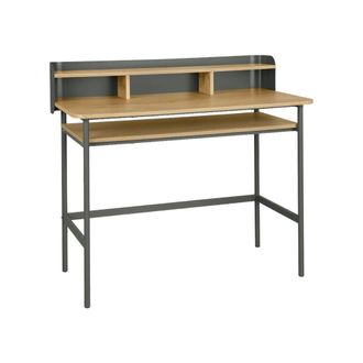 Sweeek Escritorio de metal y efecto madera con 3 nichos, verde