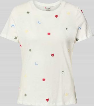 Ichi T-Shirt mit geripptem Rundhalsausschnitt Modell OLYA in Offwhite, Gr&ouml;&szlig;e XS