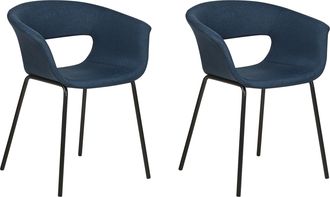 Beliani Conjunto De 2 Sillas Modernas Asientos Tapizados Poli&eacute;ster Patas De Metal Para Comedor Cocina Azul Oscuro Abilene